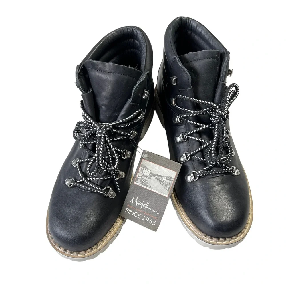 Montelliana Boots Womens Size 10 1965 Margherita Black Leather Ankle Hiking Boot - Picture 2 of 12